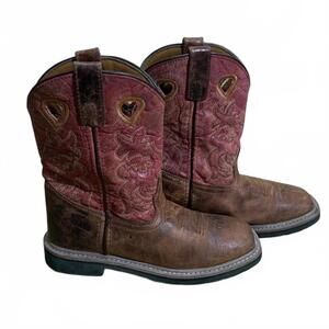 Dan Post Pink Brown Leather Cowgirl Boots Kids Girls Size 3 D